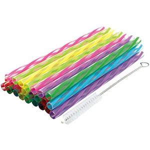 Jacent Plastic Reusable Kids Straws Plus Cleaning Brush, 6 Inch: 24 Straws 3 Pack