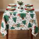 Romanstile Christmas Vinyl Tablecloth Rectangle,100% Waterproof Heavy Duty Oil Spill Proof Stain Resistant Plastic PU Table Cover with Flannel Backing for Kitchen, Dining (80x60in)