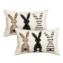 AVOIN colorlife Easter Rabbits Black Throw Pillow Covers, 12 x 20 Inch Bunny Polka Dot Stripes Cushion Case Decoration for Sofa Couch Set of 2