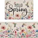 Spring Kitchen Mats Set of 2 Pink Floral Kitchen Rugs Non Slip Washable with Crystal Velvet Kitchen Floor Mats Decor Kitchen Mat Fatigue mats for Standing 16x24 and 16x45.5 Inch (Pink)