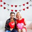 Valentine's Day Garland, 2 Packs Red Pink Heart Felt & Wood Bead Banner, 7.5 FT Heart Garland for Home Fireplace Mantel Shelf Wall, Wedding Anniversary Party Proposal Decorations (REDBLACK)