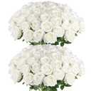 Hananona Artificial Roses in Bulk, Fake Velvet Silk Roses Realistic Rose for Wedding Centerpieces Flower Arrangement Home Decor (50, White)