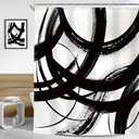 Black White Abstract Shower Curtain 72Wx72H InchCool Minimalist Modern Geometric Art Graffiti Sketch Simple Line Unique Aesthetic Man Boy Bathroom Decor Set Fabric 12 Pack Plastic Hooks