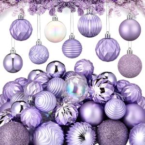 64 Pcs Lilac Purple Christmas Ball Ornaments Lavender Purple Christmas Ornaments Shatterproof Xmas Tree Decorations Set 1.6/1.97/2.4 Inch Light Pastel Purple Christmas Decor for Tree Home
