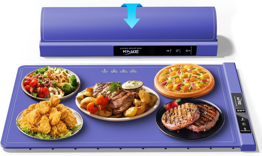 Warming Mat for Food,Full Surface Fast Heating,Roll Up Portable Food Warming Mat,6 Temperature Settings,Silicone Food Warmer with Longer Power Cord for Party,Buffets,Gathering,Holidays-25x16inch (Ocean Blue)