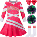 Girls Cheerleader Costume Outfit Halloween Cheer Uniform Dress Up with Accessories, Size/ Kids Medium.