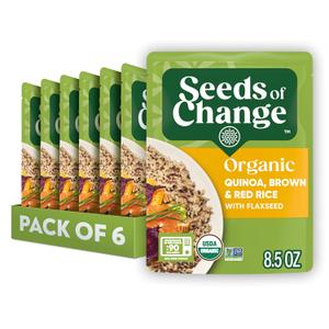 SEEDS OF CHANGE Organic Quinoa, Brown & Red Rice with Flaxseed, Microwaveable Ready to Heat, 8.5 Ounces (Pack of 6)