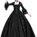STIOEDYUAN Women's Medieval Queen Vitorian Dress Gothic Ball Gown Renaissance Royal Halloween Fancy Costume (L, Black)