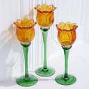 VOHO Orange Tulips Votive Candle Holders for Spring Decor, Elegant Tall Glass Candle Holder Centerpiece Table Decorations, Tulip Tealight Candle Holder for Wedding for Women(Set of3)