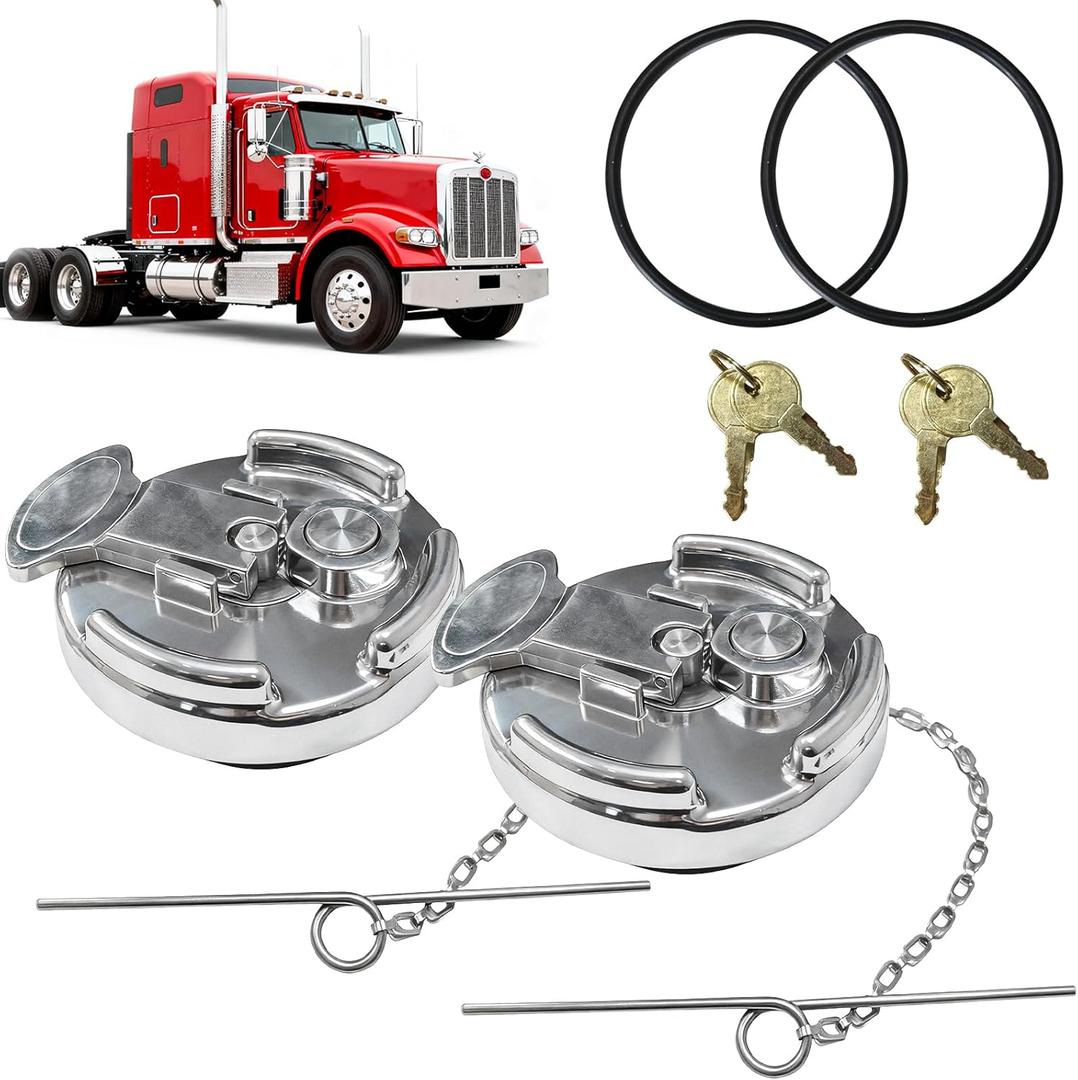 2Pcs 11-04859-100 4" Locking Diesel Fuel Cap, Lever-Style Aluminum Fuel Tank Cap Compatible with1972-2017 Peterbilt 330 379 389 579 587 Trucks OE#11-04859-200 572.1015 600212