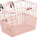 Retrospec Apollo Detachable Front Bike Basket Steel Half-Mesh with Integrated Detachable Hooks and Built-In Handle, Easy Assembly and Portability for Bicycles (Blush)