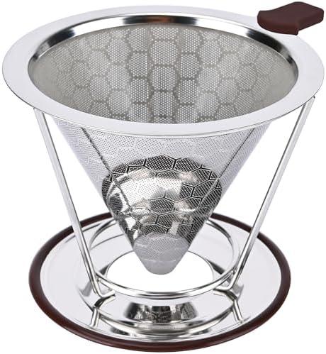 Pour Over Coffee Dripper, Pour-over Filters with 800 Mesh Steel Mesh Optimize Extraction For Rich Coffee Flavor, Stainless Steel Filter, Paperless Pour-over