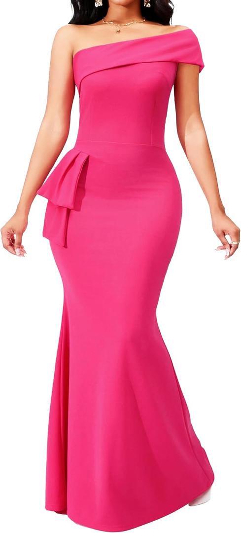 sexycherry Formal Dresses for Women Cocktail Sexy Off Shoulder Floor Length Long Evening Party Dress with Zipper (3X-Large, Rose)