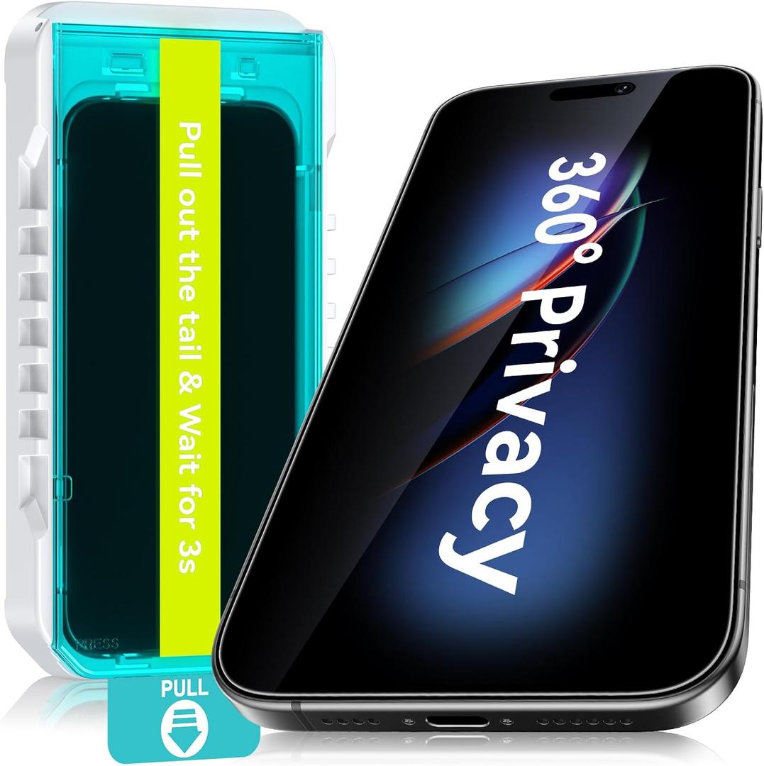 Esanik 2-Pack for iPhone 17 Pro/ 17/ 16Pro 360° Privacy Screen Protector - 4-Way Anti-Spy Tempered Glass, Shatterproof, Anti-Peep, Scratch Resistant