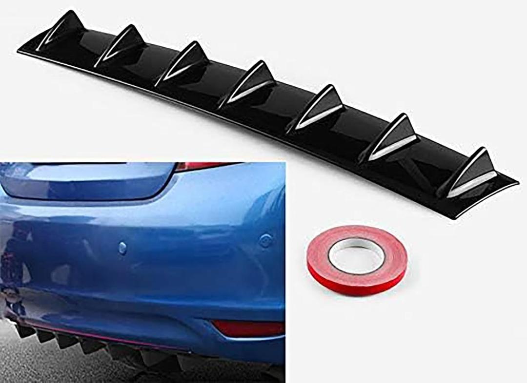 Universal Rear Bumper Lip Diffuser, 6 inch, 7 Shark Fin Style, Gloss Black