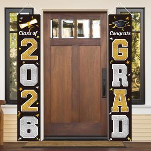 KMUYSL Graduation Decorations Class of 2026, Gold & Black Congrats Grad Banner Hanging Flags Porch Sign, 2026 Graduation Decorations Party Supplies for Any School Indoor/Outdoor Decor