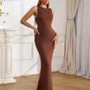 Women's Summer Casual Maxi Dress Sleeveless Semi Formal Bodycon Elegant Cocktail Wedding Guest Long Dresses (Brown, XS)