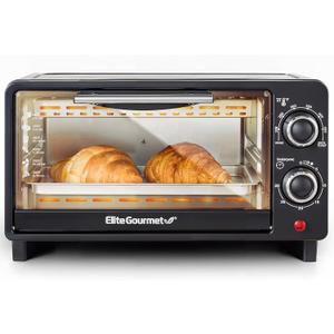 Elite Gourmet ETO490 9L/4 Slice Countertop Toaster Oven with 30-Minute Timer, Adjustable Temperature Control, Includes Baking Pan and Wire Rack, Bake, Broil, Toast, Black