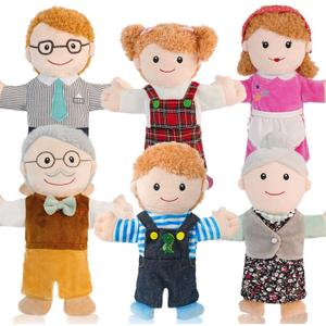 6 Pcs Family Hand Puppets for Kids 11.8 Inch Family Members Puppet Set Mom, Dad, Grandparents, Happy Kids Soft Stuffed Hand Puppet Theater Plush Toys for Toddlers Ages 1-3, 4-8 Role Play
