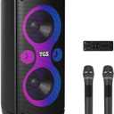 Karaoke Machine Dual 6.5" with 2 Wireless UHF Microphones, PA System for Party with Disco LED Lights, Portable Bluetooth Speakers for Adults & Kids, Supports for TF Card/USB, AUX in, FM, REC,TWS