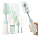 Momcozy Bottle Brush Kit, Innovative Push-Press Design for Better Cleaning - Baby Bottle Cleaner Brush for Baby Bottle, Breast Pumps, Nipples, and More - Can Generate Foam for Better Cleaning, Green