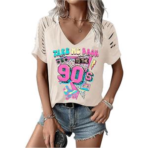 80s 90s V-Neck T Shirt for Women-Vintage Country Music Short Sleeve Tops Graphic Tees Outfits (Medium)