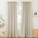 RYB HOME Linen Sheer Curtains for Bedroom Privacy Textured Sheer Window Curtains for Living Room Bathroom Dining, Beige, Wide 52 x Long 90, 2 Panels