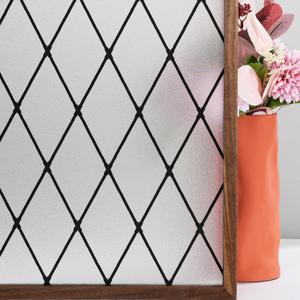FEOMOS Window Privacy Film, Frosted Glass Window Film, Static Cling Window Tint for Home Dcor & Anti UV, Black Lattice Sun Blocking Window Covering 29.5x78.7inches