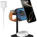 [Qi2 Certified ] LULULOOK 3 in 1 Charging Station, 15W QI2 Wireless Charger Stand Magnetic Charger for iPhone 17/16/15/14/13/12 Series, AirPods Pro/3/4, Apple Watch with 30W PD Adapter