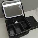 Travel Makeup Bag With LED Mirror, Portable Charging 3 Color Makeup Organizer Bag, Adjustable Brightness Cosmetic Train Case with DIY Dividers, for Women and Makeup Artists, Black