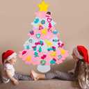 OurWarm Kids Felt Christmas Tree for Kids Wall, 35PCS DIY Felt Christmas Tree Set for Toddlers, Felt Tree for Kids to Decorate Christmas Wall Decorations Wall Hanging Christmas Tree (Pink)