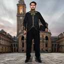 Prince Jacket for Men, Court Fashion Prince Uniform Gold Embroidered Suit Jacket Medieval Costume Halloween Cosplay (Black, XXXL)
