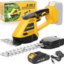 20V Cordless Grass Shear & Shrubbery Trimmer 2-in-1 Handheld Hedge Trimmer with 2.0Ah Battery and Fast Charger, Small Electric Bush Trimmer for Garden, Yard, Lawn Maintenance