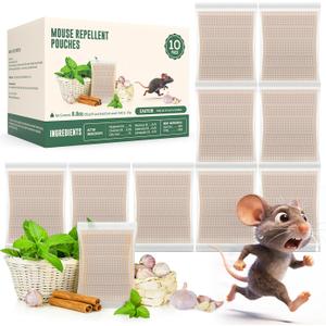 Pest Repellent Pouches, Peppermint Oil for Rodent, Mouse, Rats, Spider, Squirrel, Pest Control Indoor & Outdoor, Natural Mouse Deterrent Replace Traps Family & Pet Safe(10 Pack)