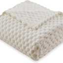 Super Soft Fleece Twin Blanket 50x70 Inches for Couch, Premium Silky with 3D Imitation Turtle Shell Jacquard Decorative Blankets, Lightweight and Cozy for Sofa.Ivory (Beige)