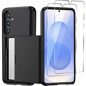 for Samsung Galaxy S25 Plus/S25+ Wallet Case with Card Holder, 2X Screen Protector Dual Layer Heavy Duty Protective Hidden Card Slot Slim Case for Galaxy S25 Plus 6.7" 2025 (Black)