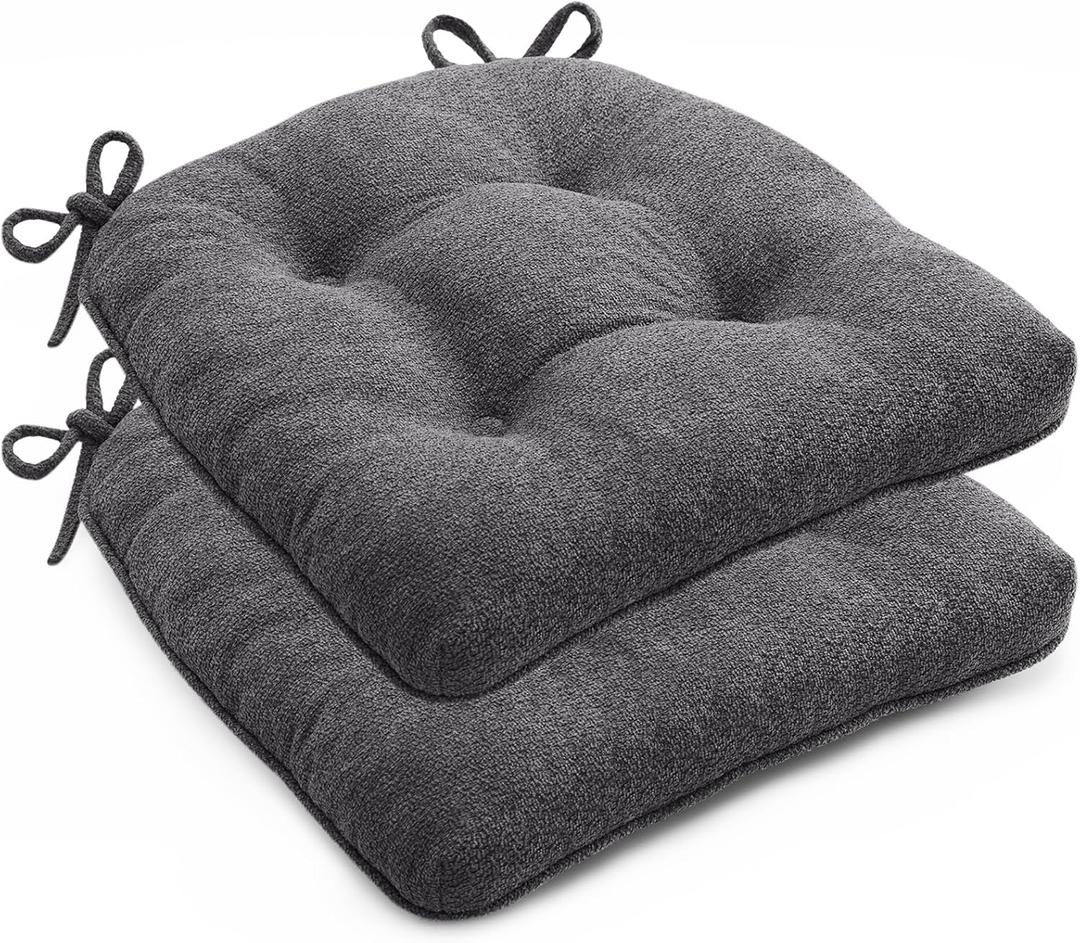Chair Cushions Set of 2 for Dining Chairs, 16.5"x15.5" Kitchen Chair Pads with Memory Foam, Non-Slip Bottom & Ties, Tufted Indoor Seat Cushions for Home Use  Dark Grey