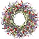 LZNPA 26 Inch Large Lavender Wreath for Front Door Greenery Summer Spring Wreaths for Front Door Wreaths for Front Door All Seasons for Wedding Farmhouse Wall Porch Window Decor(Red Pink Lavender)