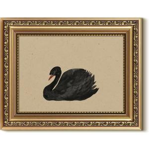 VIYYIEA Gold Framed Wall Art, Black Swan Canvas Print Home Decor Vintage Art Painting Picture Bathroom Wall Decor, Animals Artwork for Living Room Bedroom Kitchen Office - 10L x 8W