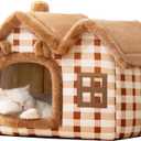Cute Bear Pet Nest Luxury Double Roof Indoor Dog House Winter Cat Nest Foldable Warm Soft Kennel Cozy Cat House with Removable Cushion Pillow and Non-Slip Bottom (M:17.3*14.2*15.4IN)