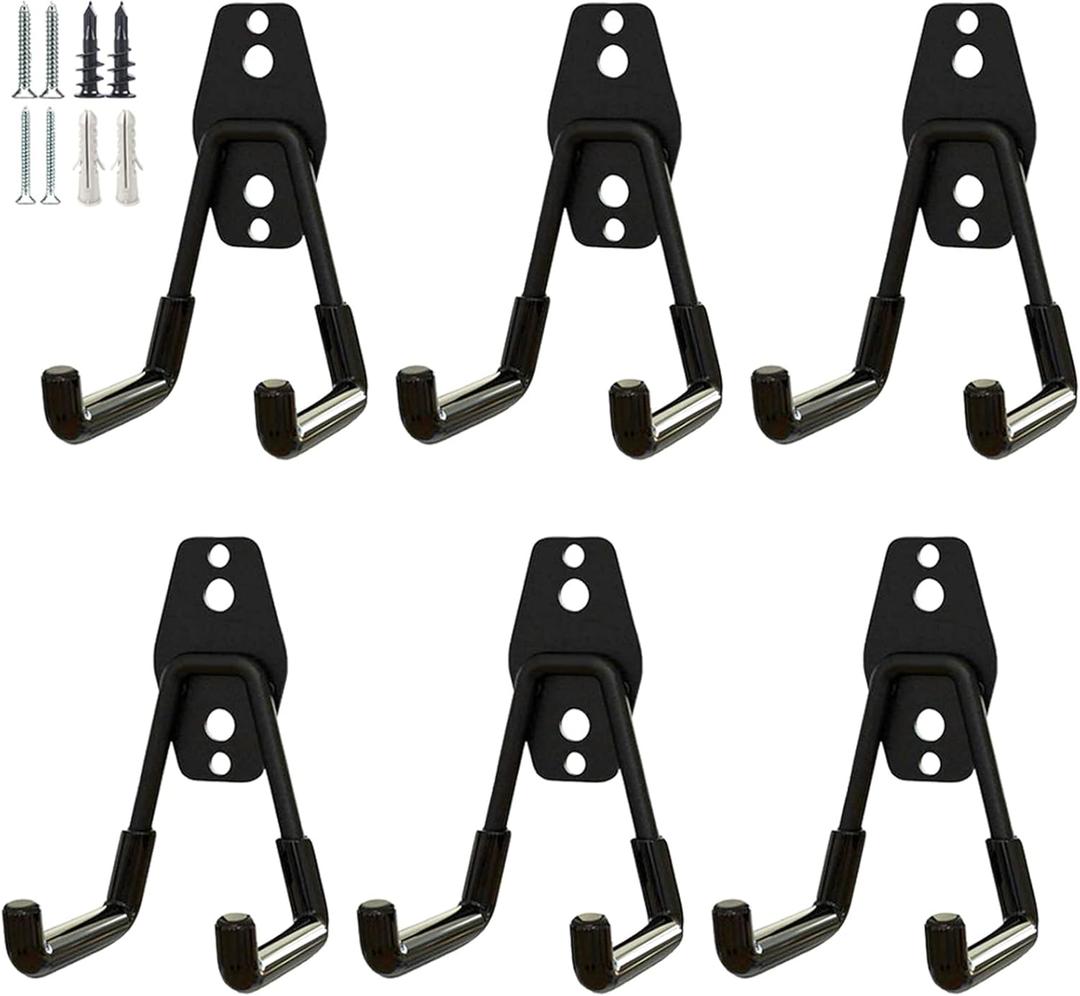 Garage Storage Utility HooksGarage Garden Tool OrganizerSteel Wall Mount Hooks, Garden Small U Hooks (6 Pack-Black)