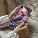 for iPhone 16e Case Cute Wireless Charging Compatible Dual-Layer Shockproof Protection with Stylish Wildflower Design Protective Cover for Women - Gothic Raven Purple Floral