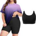 Inno 3 Piece Plus Size Swimsuit for Women with Bra Rash Guard Short Sleeve with Boyshorts UPF 50+ Surfing Swimwear 2026 (XXXL)