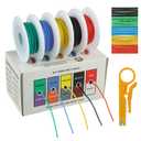 BOJACK 24 AWG Flexible Silicone Wire Electric Wire Hook up Wire Kit 300V Cables with Plus 20 3mm Heat Shrink Tubings and a Mini Wire Stripper(5 Colors 19.69Ft Each Color, 24AWG)
