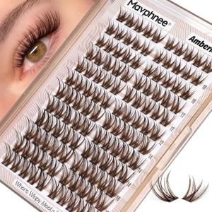 Brown Lashes Clusters Wispy Eyelash Clusters Natural Lash Extensions C-Curly Cluster Eyelash Extensions Fairy Cluster Lashes 10-16MM DIY Fake Eyelashes Dark Brown Individual Lash Pack