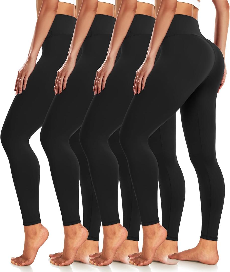 4 Pack Leggings for Women Full Length Capri w/Pockets High Waisted Tummy Control Soft No See-Thru Yoga Pants Workout (Large-X-Large)