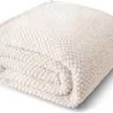 Whale Flotilla Queen Size Fuzzy Fleece Blanket for Bed, 90x90 Inch Fluffy Warm Soft Jacquard Blankets for All Season, Lightweight and Cozy, Ivory