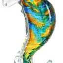 QFkris 8" Handmade Blown Glass Blue Seahorse Figurines Collectible Art Glass Blown Animal Sculpture for Home Decor
