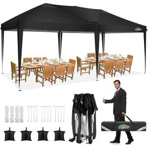 COBIZI 10x20 Pop up Canopy Tent Without Sidewall, Waterproof Portable Outdoor Canopy 10x20 Instant Shelter Tent for Parties, Wedding, Backyard, Carport with Carry Bag & 4 Sandbags(Black)