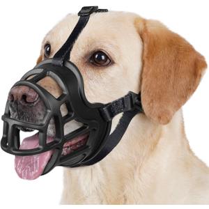 BARKLESS Dog Muzzle to Prevent Biting, Scavenging, Basket Muzzle for Large Medium Sized Dogs, Soft & Lightweight & Sturdy Mouth Cover with Removable Collar Loop for Training, Walking (Black, Size 6)